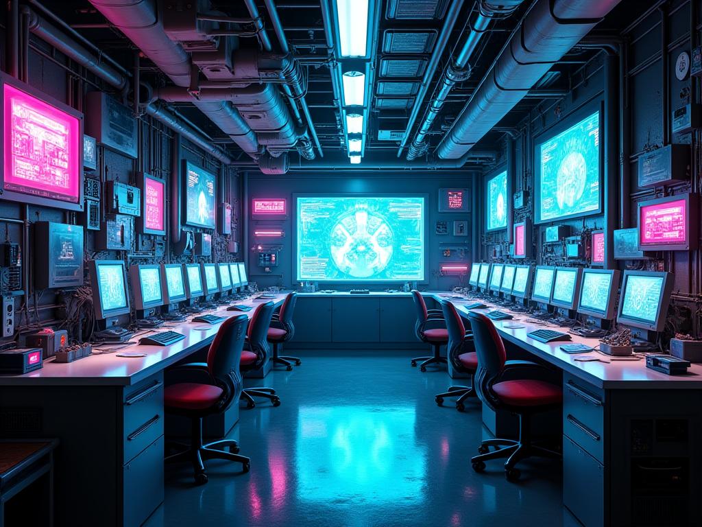 Laboratorio futurista con temática cyberpunk para escape room
